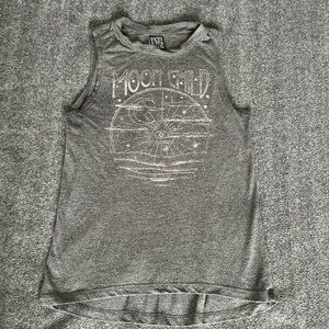 Grey sleeveless top with Moon Child  written and All Seeing Eye design Size S